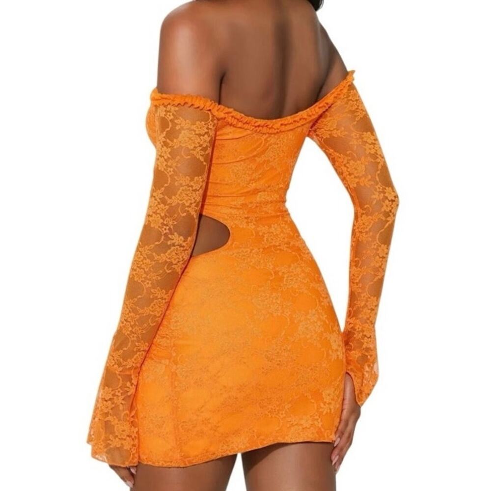 Fashion Nova One of One Lace Mini Dress Orange XL Clubbing Cutout Miami NWT - Picture 3 of 8